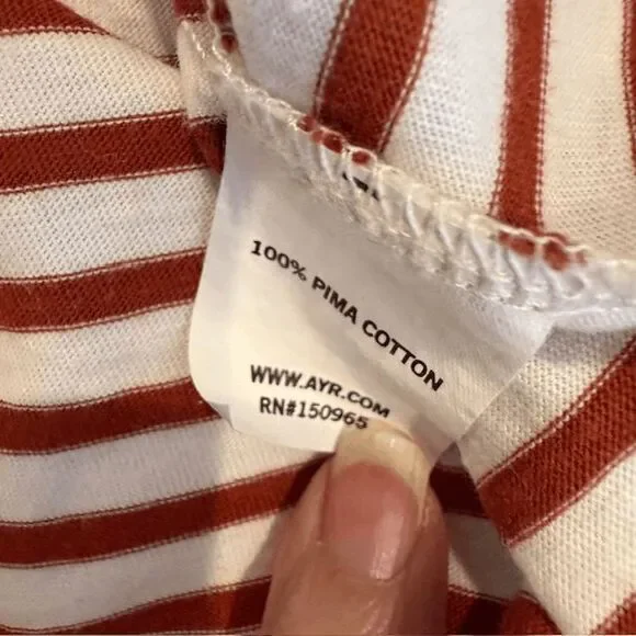 AYR The French Fry Tee Brick Lane Rust Striped Pima Long Sleeve Oversized Small - Picture 7 of 12